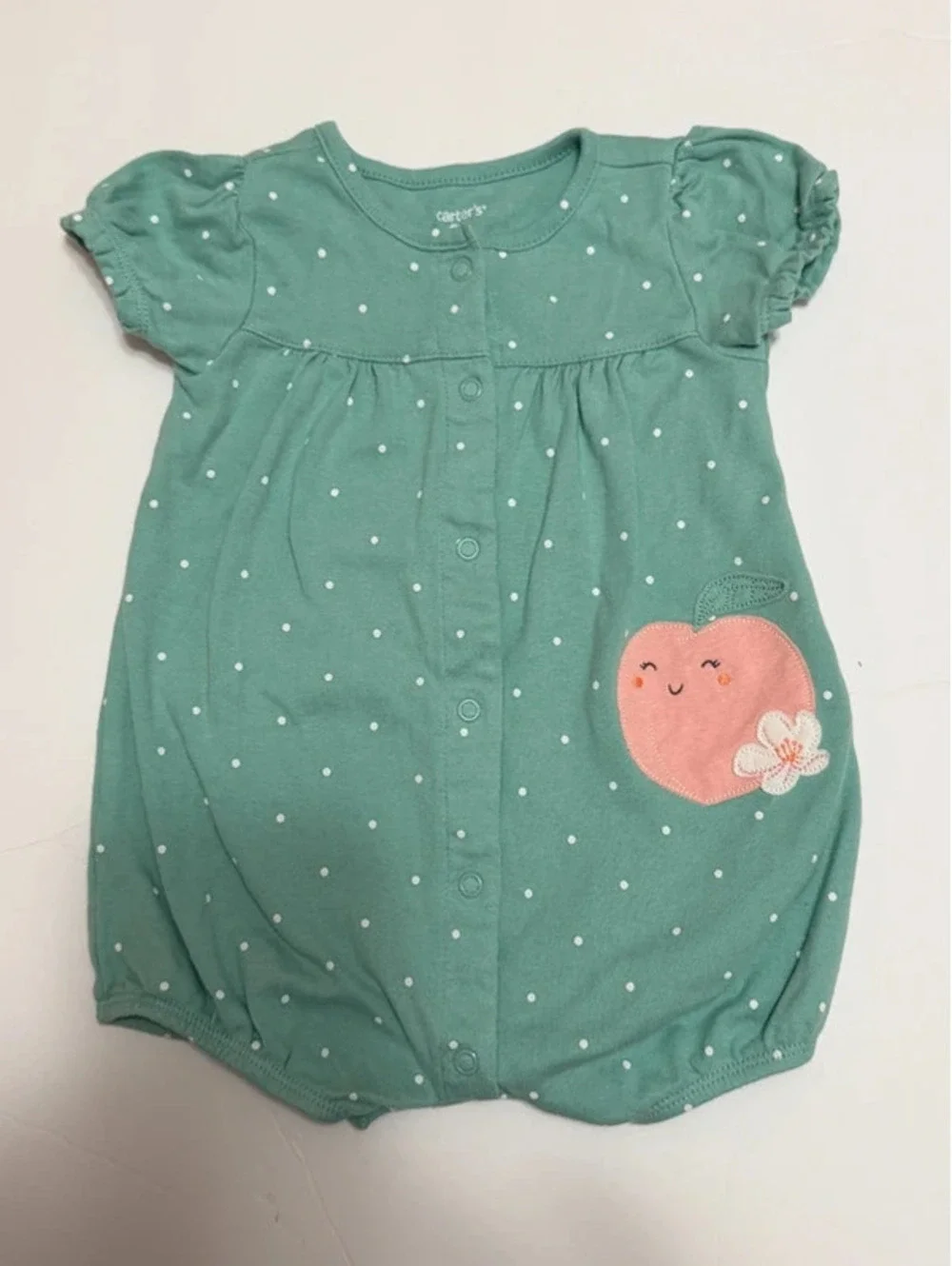 Infant Fruit Romper w/White Polka Dots in a size 9 months